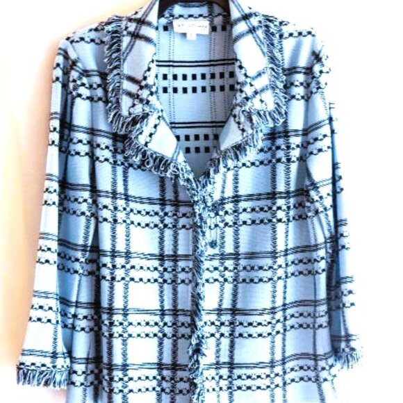 St John Collection Blue and Black Jacket with Fringe in Size 14 - Picture 1 of 3